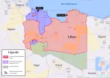 Carte de la Libye montrant les zones contrôlées par différentes factions.