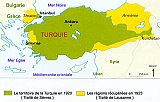 Les frontières de la Turquie après les traités de Sèvres et de Lausanne