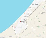 Screenshot della Striscia di Gaza che mostra le tre città di Rafah, Khan Yunis e Deir el-Balah.