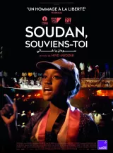 Affiche de film : femme parlant, ambiance vibrante, hommage à la liberté au Soudan.