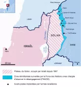 Carte du plateau du Golan, montrant la frontière entre Israël et la Syrie.