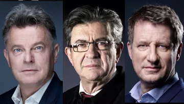 La imagen muestra tres hombres en retratos. Todos tienen cabello en diferentes estilos y colores, con expresiones serias. El fondo es oscuro, lo que resalta sus rostros. Cada persona parece estar vestida de manera formal, lo que sugiere un contexto profesional o político.