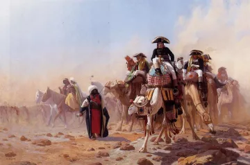 L'image représente un groupe de cavaliers sur des chevaux et des chameaux, se déplaçant à travers un paysage désertique. Les cavaliers portent des costumes traditionnels riches en couleur, souvent ornés de détails. On peut voir de la poussière soulevée par le mouvement, créant une atmosphère de chaleur et d'intensité. L'arrière-plan est flou, suggérant l'immensité du désert. L'ensemble dégage une impression de mouvement et d'aventure.