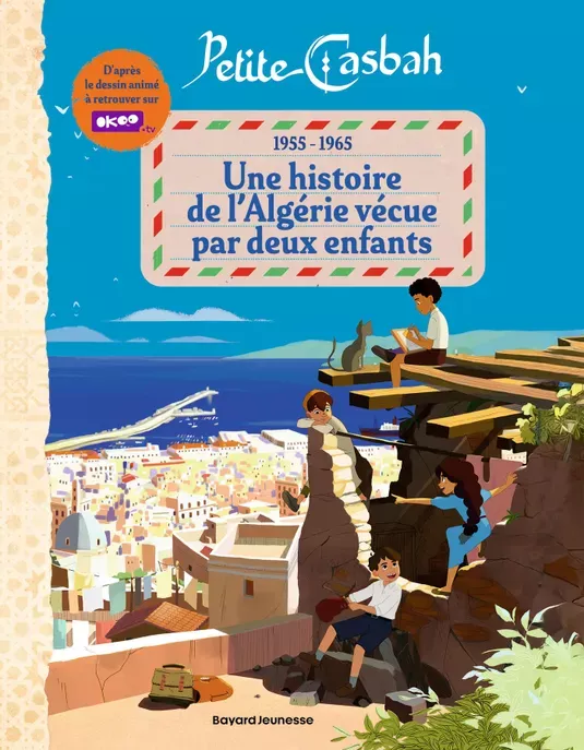 Illustration de deux enfants dans un paysage méditerranéen, évoquant l'Algérie des années 50-60.