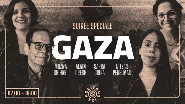 Annonce d'une soirée spéciale sur Gaza avec des intervenants et une date.
