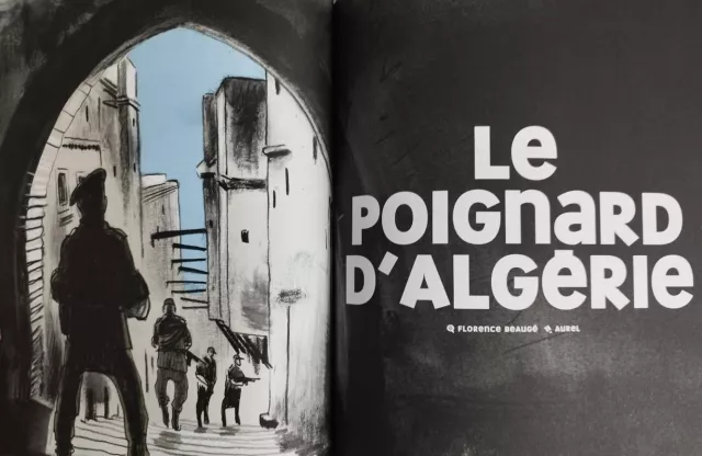 Une silhouette en noir dans un passage, avec un titre évoquant l'Algérie.