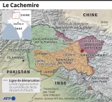 Carte du Cachemire, indiquant les zones administrées par la Chine, le Pakistan et l