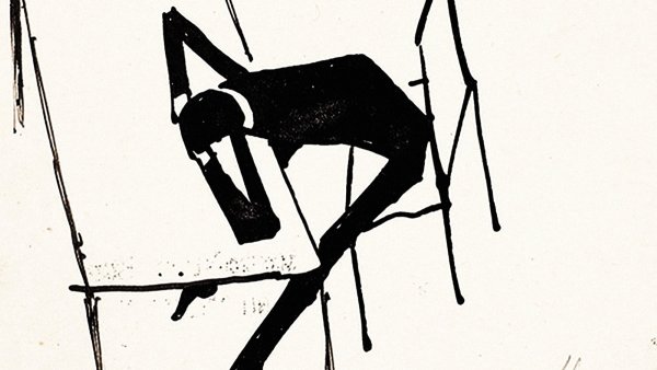 Silhouette noire d'une personne en posture détendue, assise et penchée.